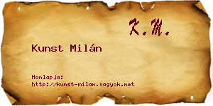 Kunst Milán névjegykártya